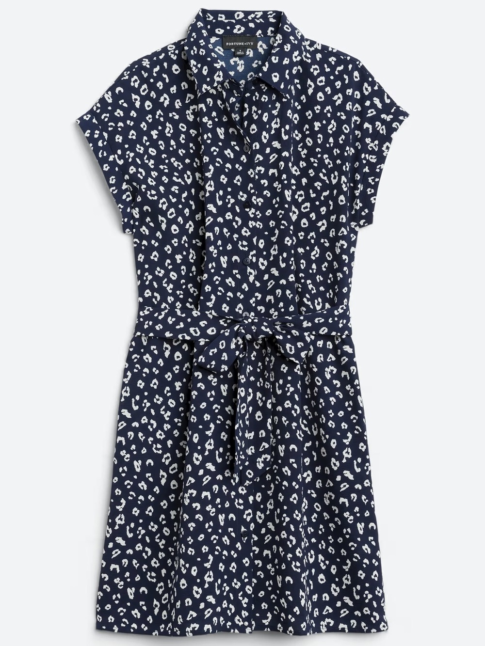 Fortune + Ivy Alexis Shirt Dress Navy Leopard Ditsy Print Stitch Fix Sz M